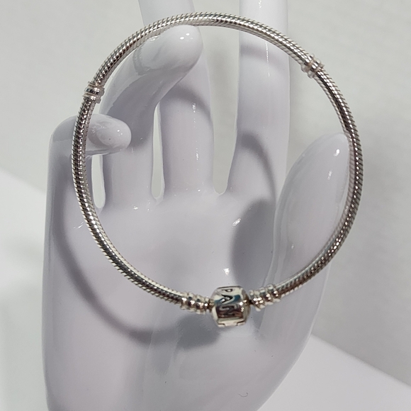 Pandora Sterling Silver Classic Moments Snake Chain Barrel Clasp Bracelet 7.5" - Picture 2 of 5
